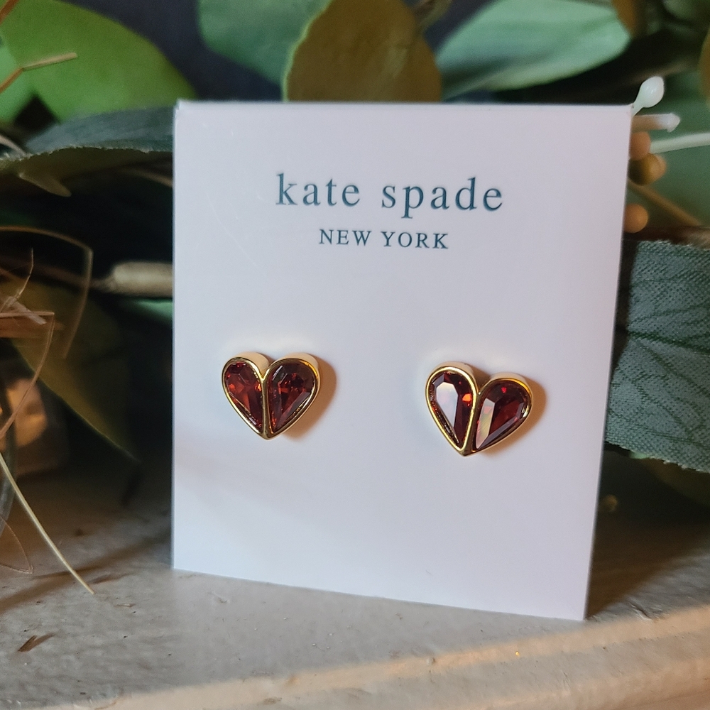 Kate Spade Rock Solid Stone Small Heart Studs |SOLD OUT Ruby/Gold